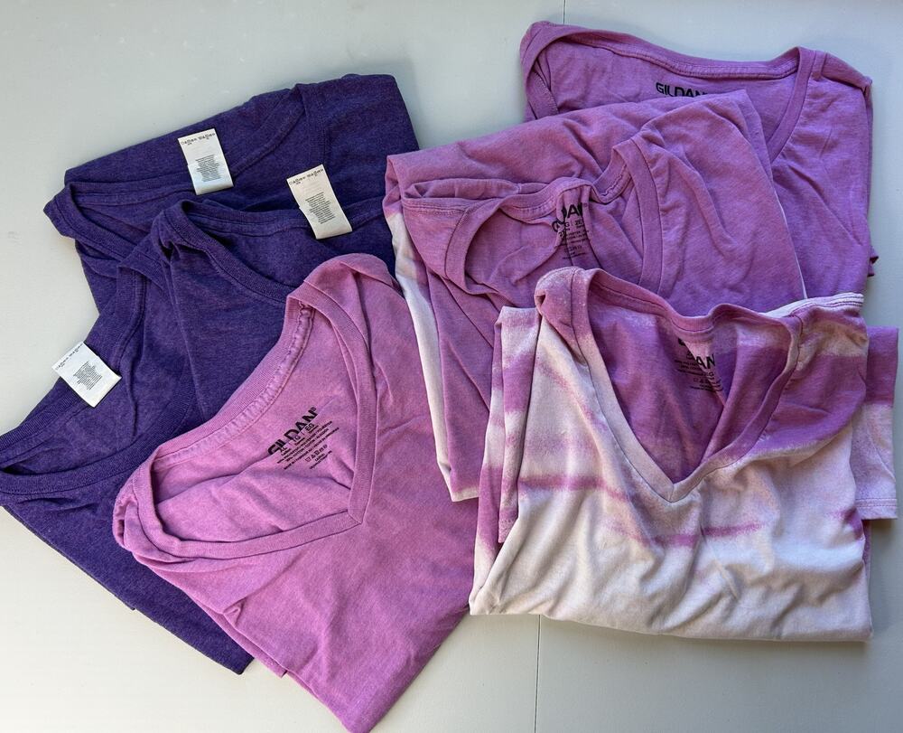 Lot of 6 Gildan XL & 2XL Purple T-Shirts - 1 Bleached + 5 Plain Blanks